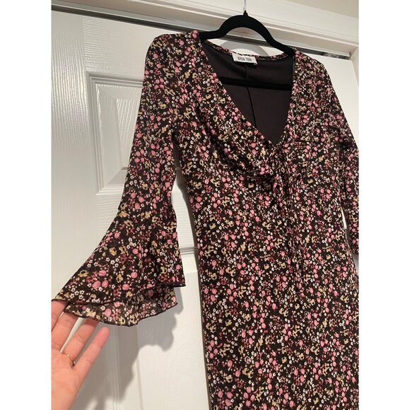 Vtg Y2K Byer Too Womens Chocolate Brown Floral Babydoll Dress Size XS Dark Fairy - Picture 4 of 12